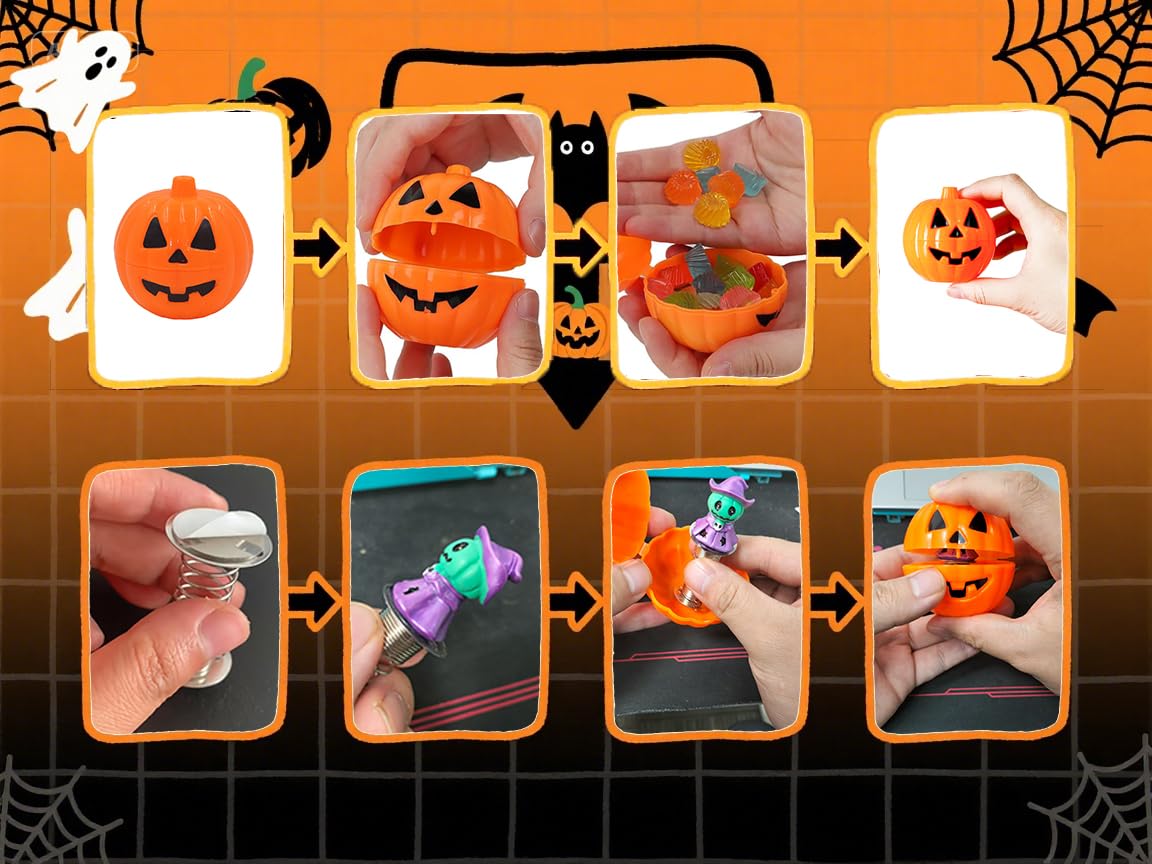 5PCS Halloween Pumpkin Trick Or Treat Boxes Prank Candy Boxes Spring Loaded Pop Up Treat Containers with 5 Halloeen Figurines for Trick or Treat Scares, Party Favors & Superise Gifts (White 5PCS)