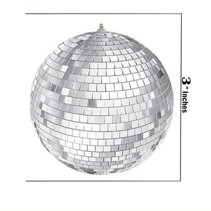 The Dreidel Company Mirror Disco Ball 3" Inch Silver Hanging Ball with Attached String for Hanging, Reflects Light, Party Favor (Pack of 4)