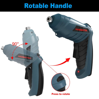 HANMATEK Electric Screwdriver Cordless Screwdriver Tool Rotated 90 Degrees with Rechargeable Battery & LED Light for Home DIY