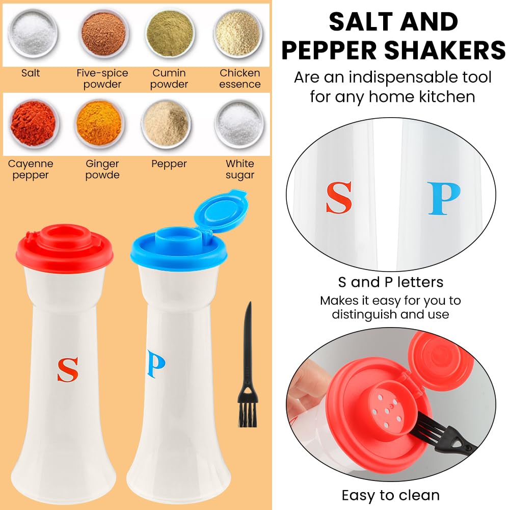 4 Pcs Plastic Salt and Pepper Shakers with Lids, Large Covered Proof Salt Shaker Pepper Container for Home Restaurant Kitchen Camping Outdoor Picnic(2 Blue+2 Red)