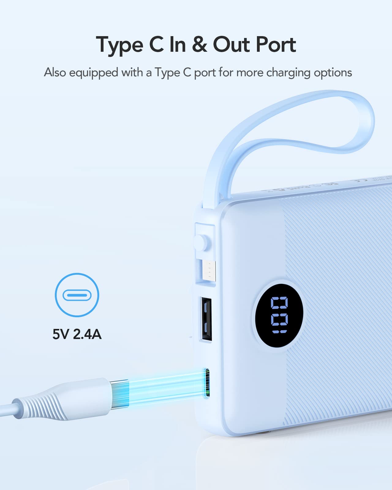 VRURC Portable Charger with Built in Cables, Slim Power Bank 10000mAh, USB C Battery Pack Travel Essential, 5 Outputs 2 Inputs Phone Charging Bank for iPhone 16 15 14 13,Samsung,Android-Black(1 Pack)