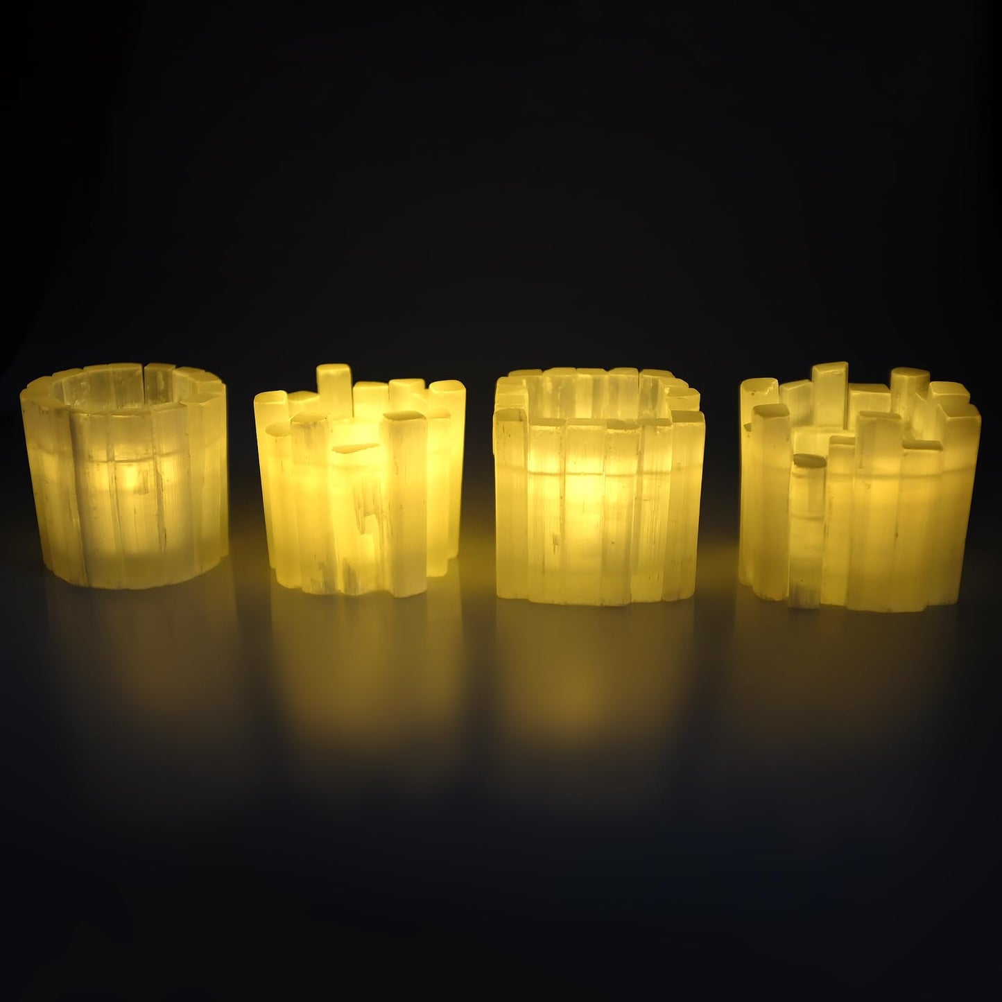 Selenite Candle Holder - Healing Crystal Tealight Holder for Meditation Tranquility & Energy Balance - Square Irregular Selenite Lamp Crystal for Healing Stone