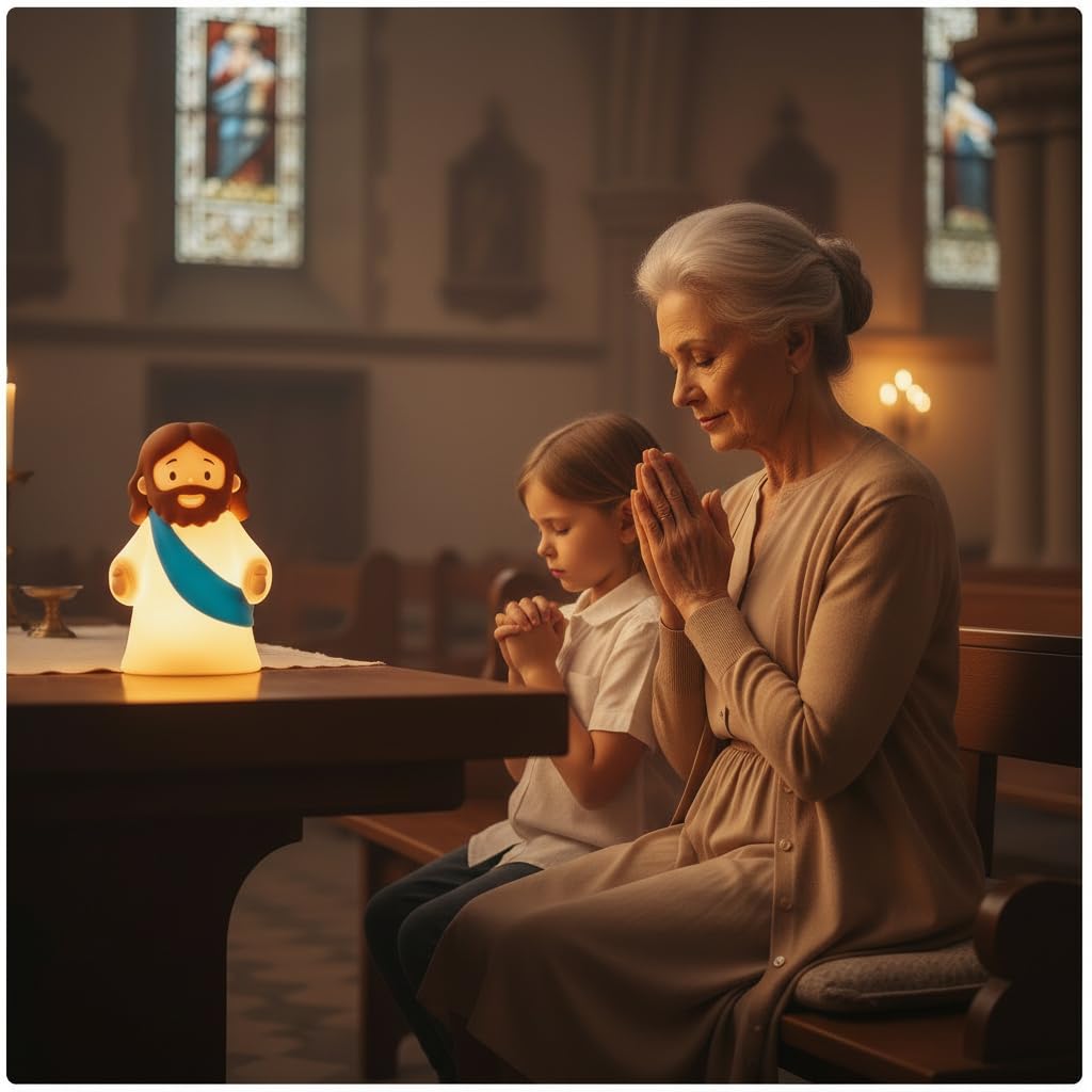magical JD Little Jesus Night Light, Mini Silicone Jesus Lamp, Dimmable Rechargeable Touch Bedside Lamp for Nursery & Kids, Ideal Religious Gift for Christmas, Easter and Baptism (Blue)