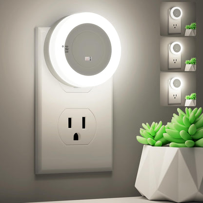 FOLKSMATE LED Night Lights Plug in, Dimmable Nightlight Plug Into Wall with Light Sensor, Soft White Adjustable for Adults, Bedroom, Bathroom, 2-Pack