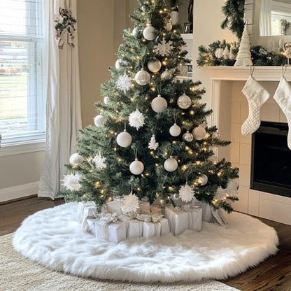 AOGU 48 Inch Faux Fur Christmas Tree Skirt White Plush Skirt for Merry Christmas Party Christmas Tree Decoration