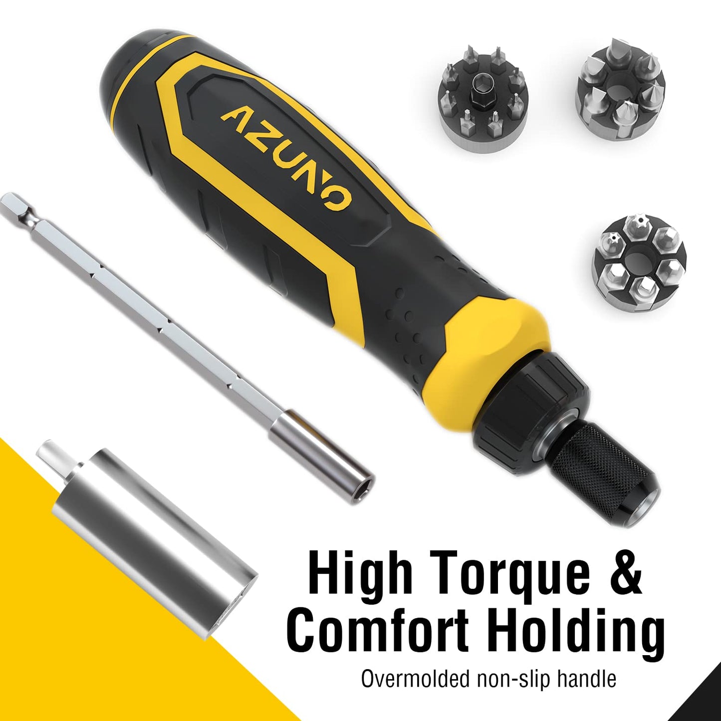 AZUNO 24 in 1 Ratcheting Multi Screwdriver Set with Universal Socket, 20 CRV Bits Stored in Handle, 12+8 Slotted/Torx/Hex/Square Sand Blasted Bits and Chrome Plated Precision bits.
