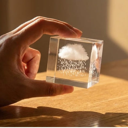 VOXTURA Small Decorative Paper Weight - Aesthetic Cute Crystal for Desk Shelf Sitter Zen Office Decor - Rain Cloud Cube, Stress Relief Gifts for Coworkers (2.4")