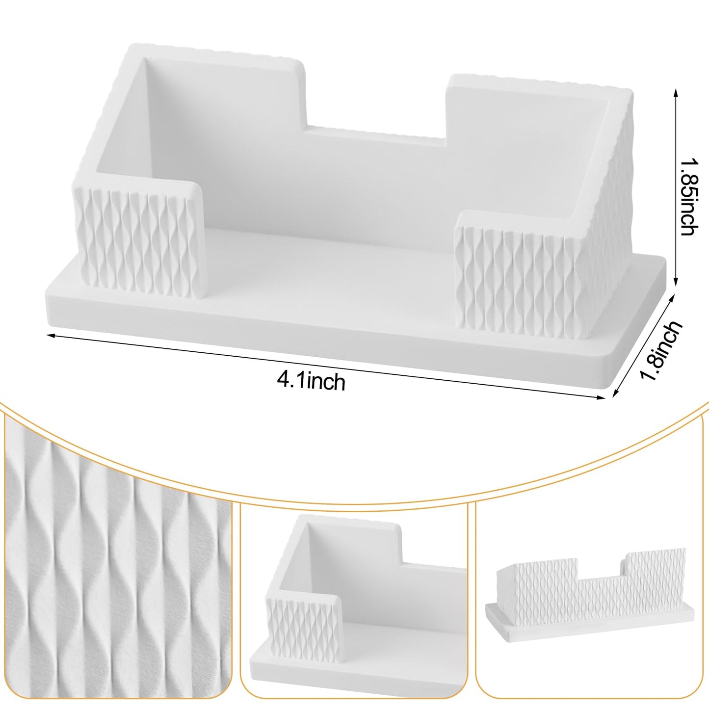 LemonRoad 2 Pcs Modern Concrete Business Card Holders for Desk Aesthetic Fluted Minimalist Concrete Business Card Display Stand Postcard Holder Organizers for Office Table Decor Desktop (White)