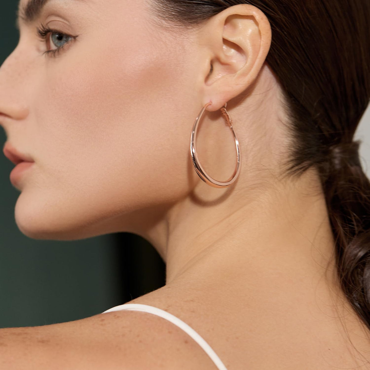 Big Oval Hoop Earrings for Women - 14K Gold Plated, Rose Gold Plated and Sterling Silver Plated Large Oblong Hoop Earrings for Women Statement Jewelry Gift (rose gold)