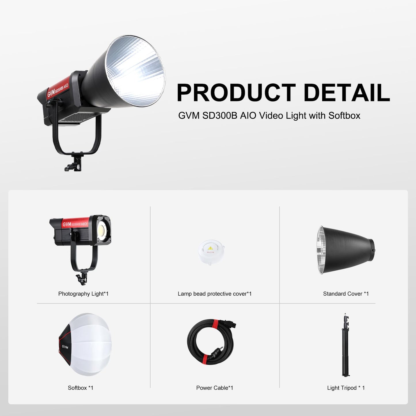 GVM 300W Video Light Kit with Lantern Softbox, SD300B AIO Photography Light with Bluetooth Control, 12 Scene Modes, 2700K-6800K Professional Studio Filming LED Light for YouTube, Vlog, Live Streaming