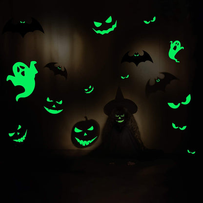 Outus 49 Pieces Halloween Glow in The Dark Window Decals Luminous Stickers Ghost Wall Stickers Bat Wall Stickers Night Glow Decals for Halloween Theme Party