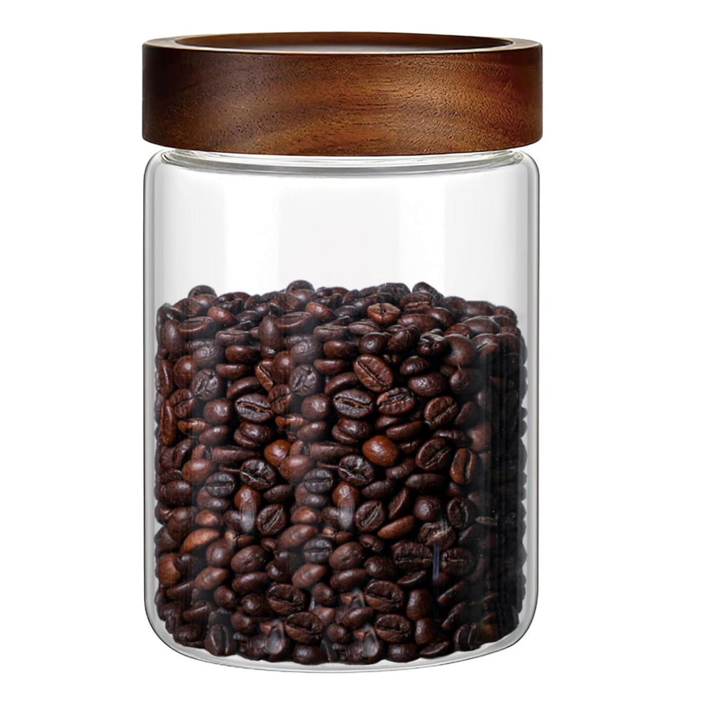 28 Fl oz/850 ml Glass Food Storage Jar, Premium Clear Glass Container Jar with Airtight Screw-on Wooden Lid, Kitchen Canisters for Coffee,Tea,Pasta,Cookies, Nuts,Spice,Candy,Overnight Oatmeal（Medium）