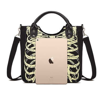 Gothic Backpack Canvas Bag Luminous Fashion Skull Crossbody Printed Bag Zipper Luminous Striped Shoulder Bag (Sternum Bag)