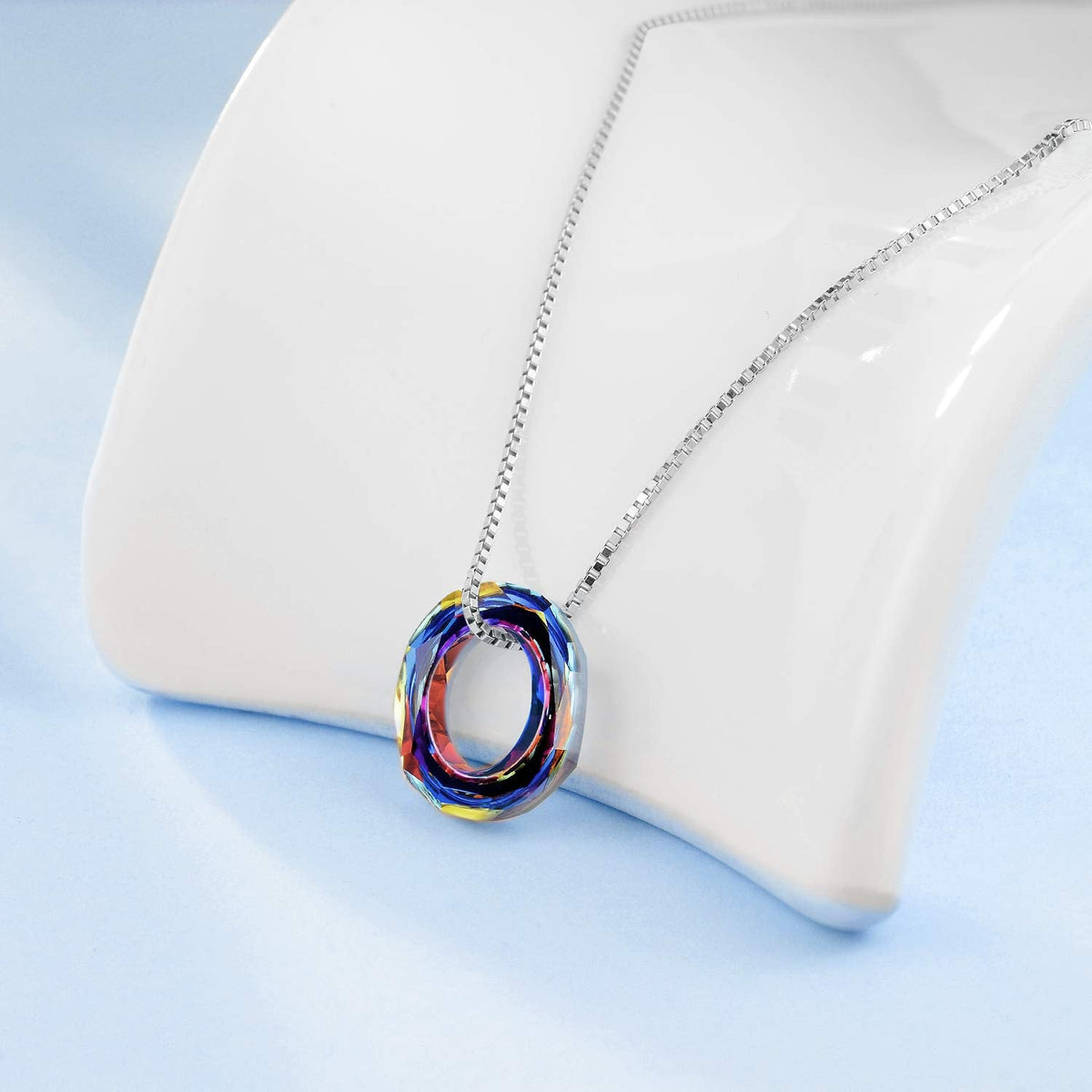 AOBOCO Circle Crystal Necklace 925 Sterling Silver Volcano Crystal Pendant Necklace for Women Volcanic Jewelry for Women Christmas Birthday Holiday Gifts (Dia 0.78" Circle Volcano)