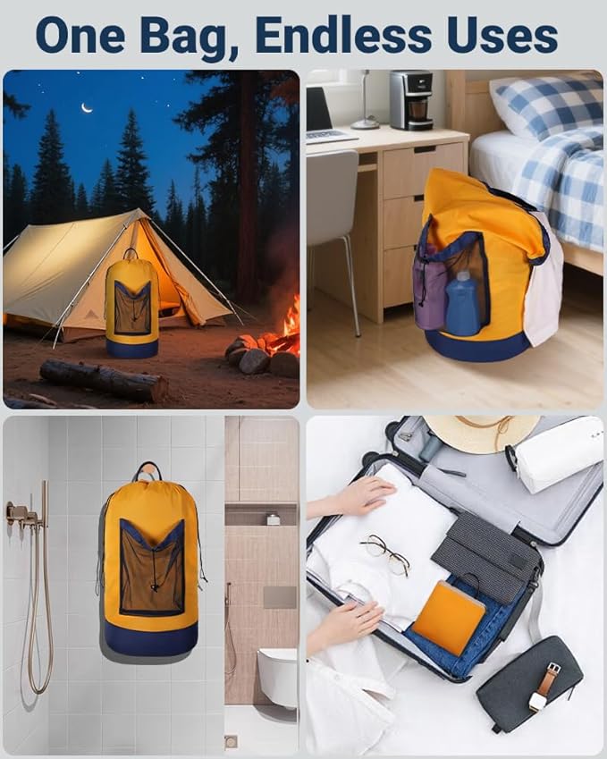 Laundry Bag with Shoulder Straps and Mesh Pocket Laundry Backpack Large