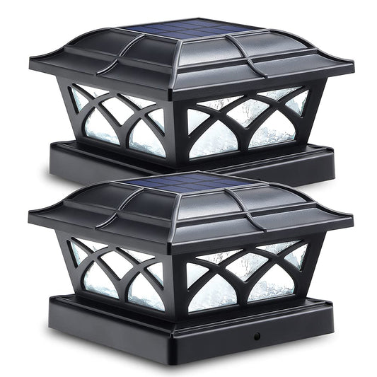 Siedinlar Solar Post Cap Lights Outdoor, 2 Modes Solar Powered Waterproof Fence Deck Light for 4x4 5x5 6x6 Posts Garden Patio Decoration Warm White & Cool White, Black (2 Pack)