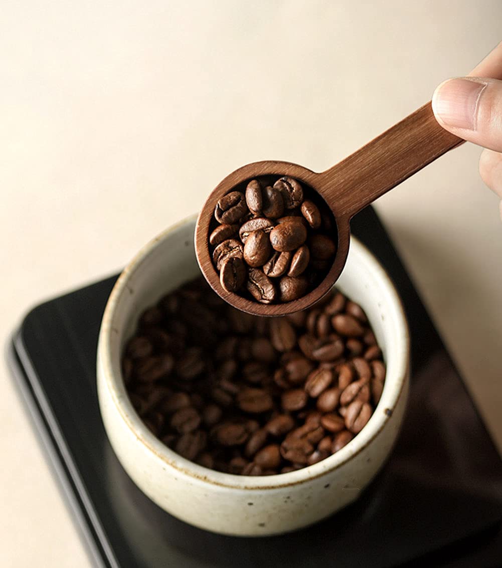 Coffee Spoons, Wooden Tablespoon Scoop, Wooden Coffee Ground Spoon, Measuring for Ground Beans or tea, Soup Cooking Mixing Stirrer Kitchen Tools Utensils, 1 Wooden Tea Scoop (Walnut Wooden 3.86 in）