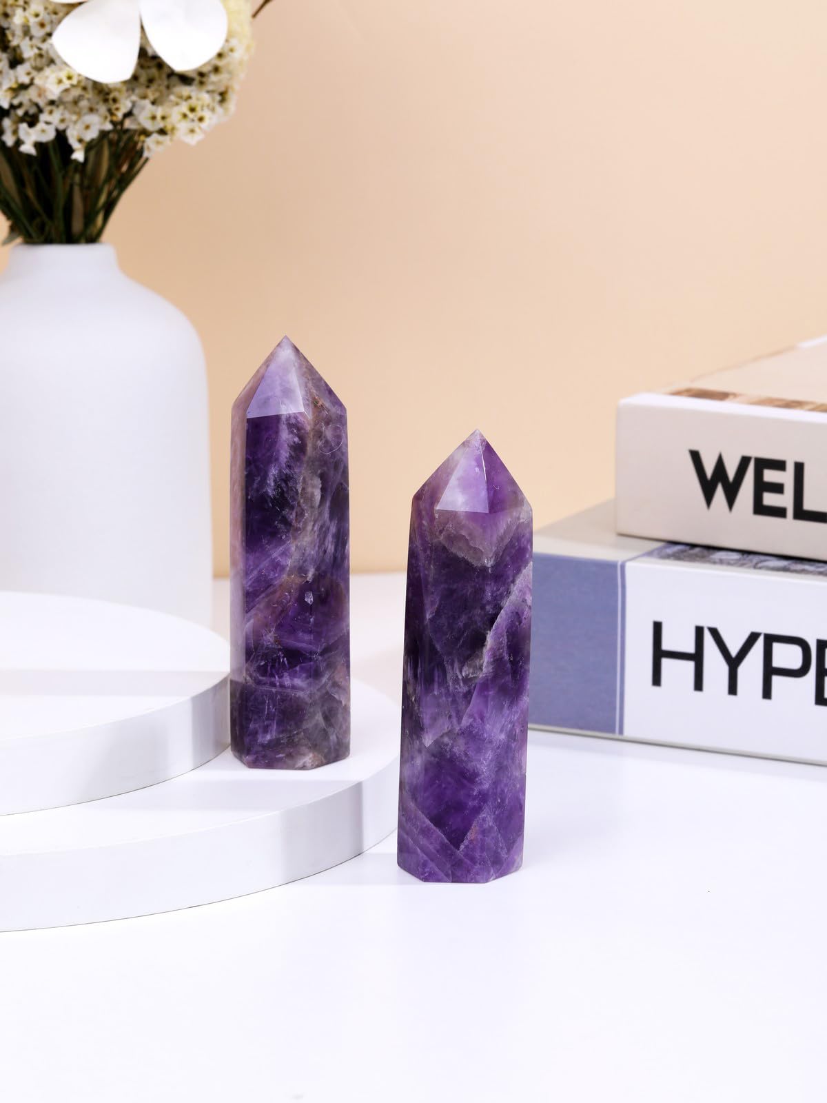 Jovivi Amethyst Healing Crystal Wands,3.5"-4" Polishied Natural 6 Faceted Single Point Chakra Crystal Wand for Reiki Energy Meditation Stone Home Decor Collection Gift 1PC