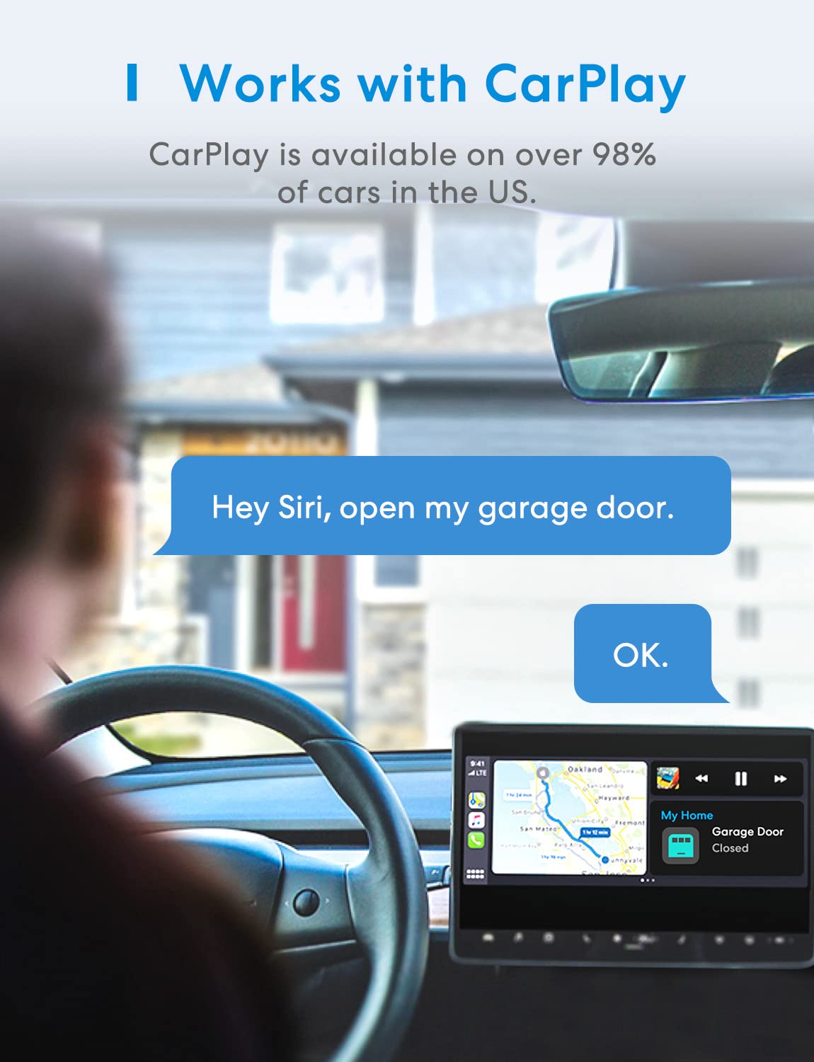 meross Smart Garage Door Opener Remote, Compatible with Apple HomeKit, Amazon Alexa, Google Assistant, CarPlay and SmartThings, No Hub Required