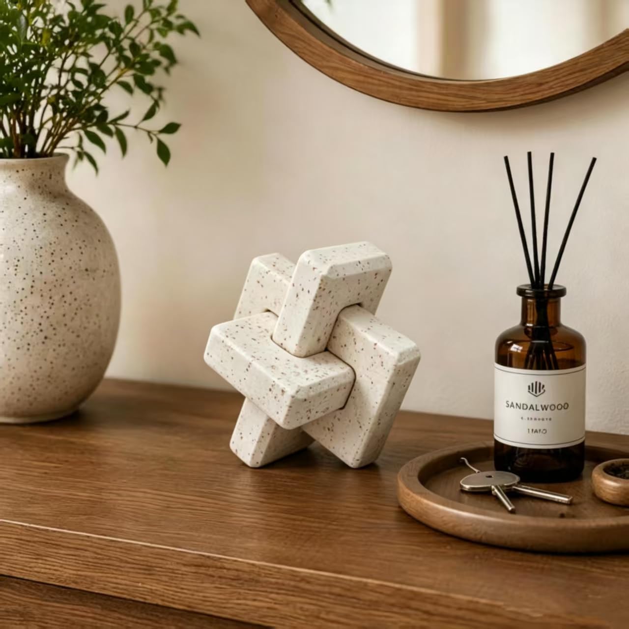 HLiikuikin 3-Link Knot Travertine Decor, Modern Resin Decorative Knot, Coffee Table & Entry Table Decoration, Boho Aesthetic Shelf Accent for Home