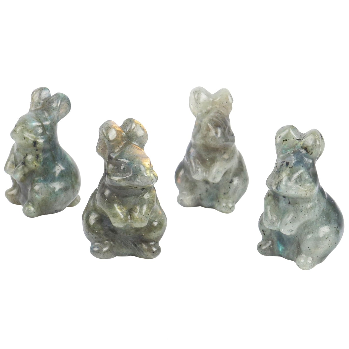 Loveliome Natural Gemstone Crystal Rabbit Figurine, Hand Carved Bunny Statue, Collectible Stone Animal Decor for Shelf, Desk & Gifts, 2 Inch Labradorite
