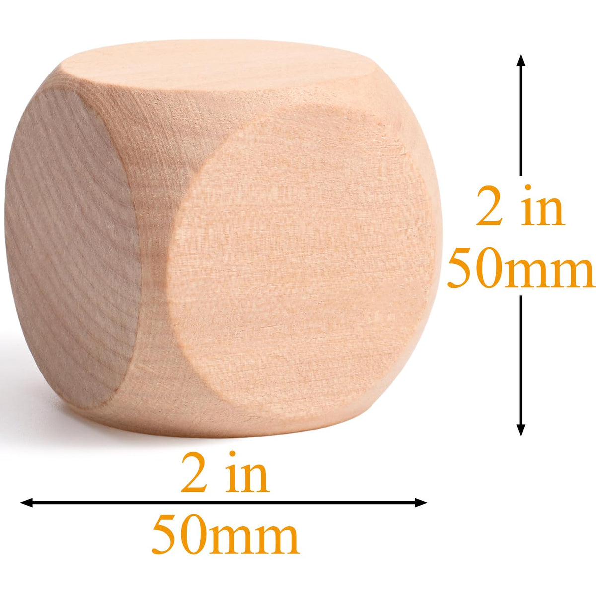 Blank Wooden Dice 2 inch 10PCS Unfinished Square Blocks 50mm Small Wood Cubes with Rounded Corners for DIY Craft Projects