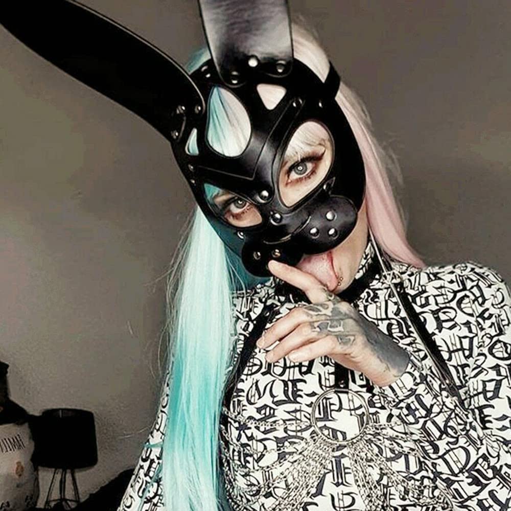 Mumbobyswim Women Leather Masks Bunny Mask Leather Cat Rabbit Mask Masquerade Party Half Face Masks for Cosplay Halloween Easter Costume Props Accessory (EM-031)