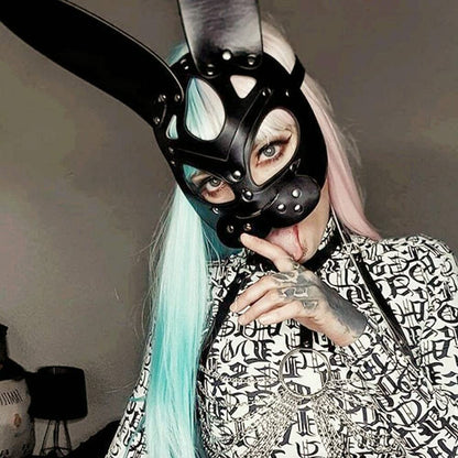 Mumbobyswim Women Leather Masks Bunny Mask Leather Cat Rabbit Mask Masquerade Party Half Face Masks for Cosplay Halloween Easter Costume Props Accessory (EM-031)