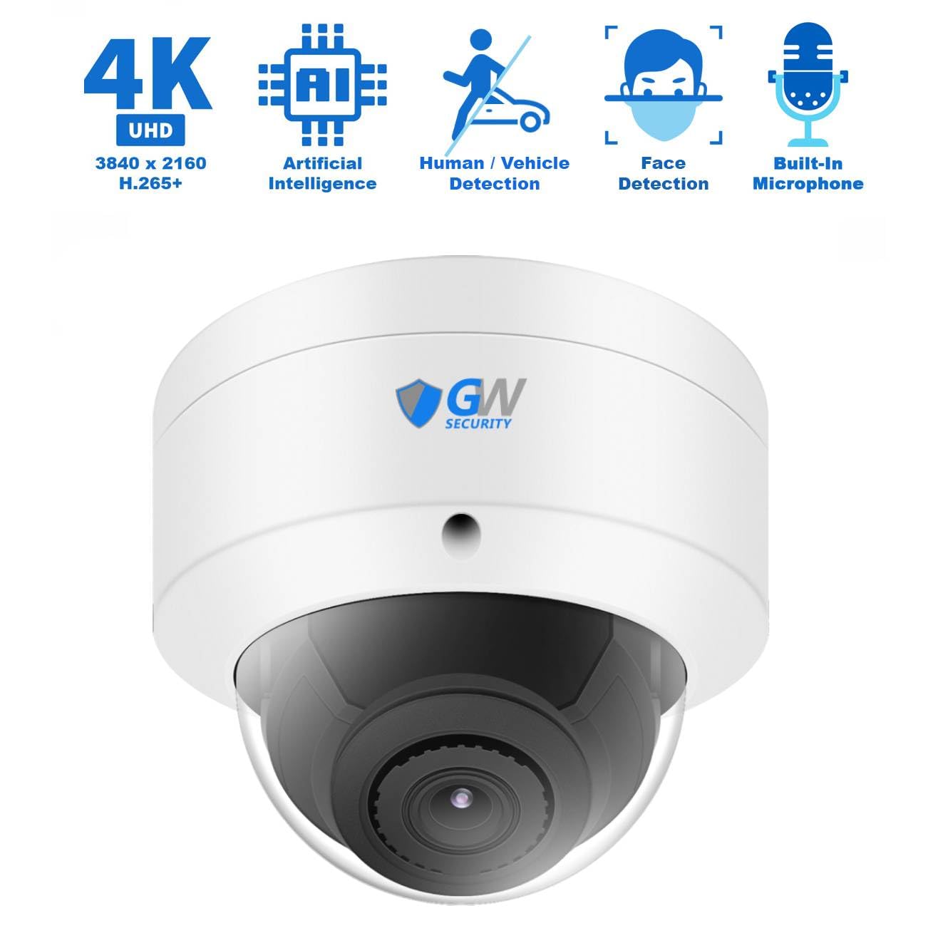 GW Security 16 Channel 12MP NVR UltraHD 4K Face/Human/Vehicle Detection PoE Security Camera System with 16 x 8MP IP Microphone AI Dome Camera, 100ft Night Vision, Outdoor/Indoor Surveillance Camera
