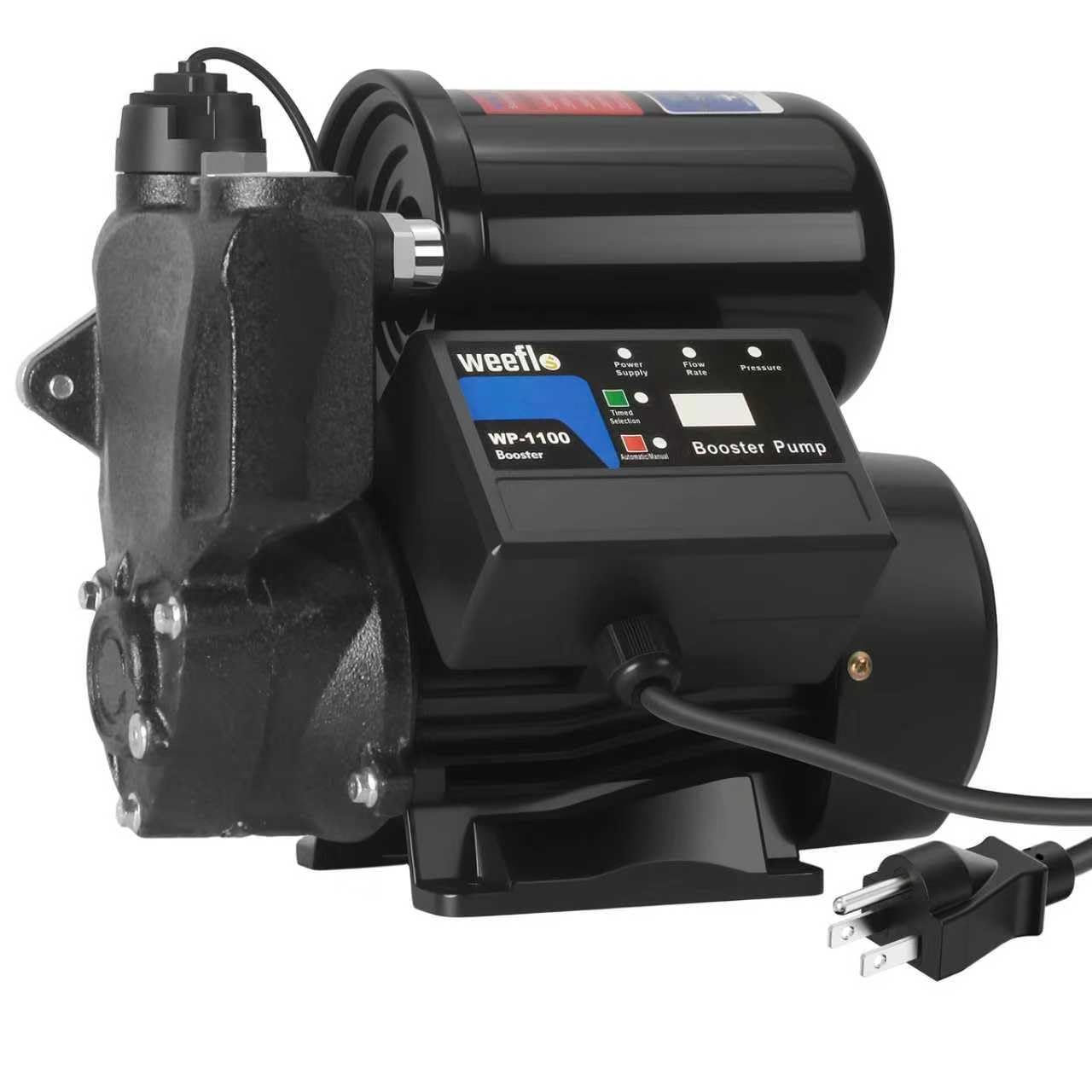 Weeflos 1.5HP Automatic Booster Pump, 1600 GPH Water Pump, 100ft Max Head, Mechanical Pressure Switch, Self-Priming Utility Pump for Shower, Irrigation, Basement, Garden, Pool (1.5HP/100FT)