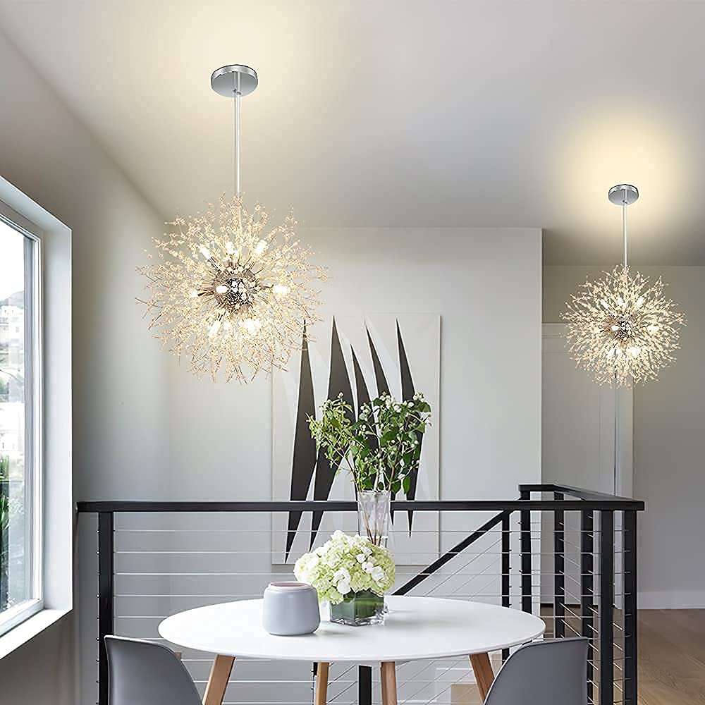 Depuley Crystal Chandeliers, 12 Lights Modern Dandelion Firework Sputnik Chandelier Pendant Light Fixtures for Living Room, Dining Room, Bedroom, Kitchen, Porch, G9 Bulbs