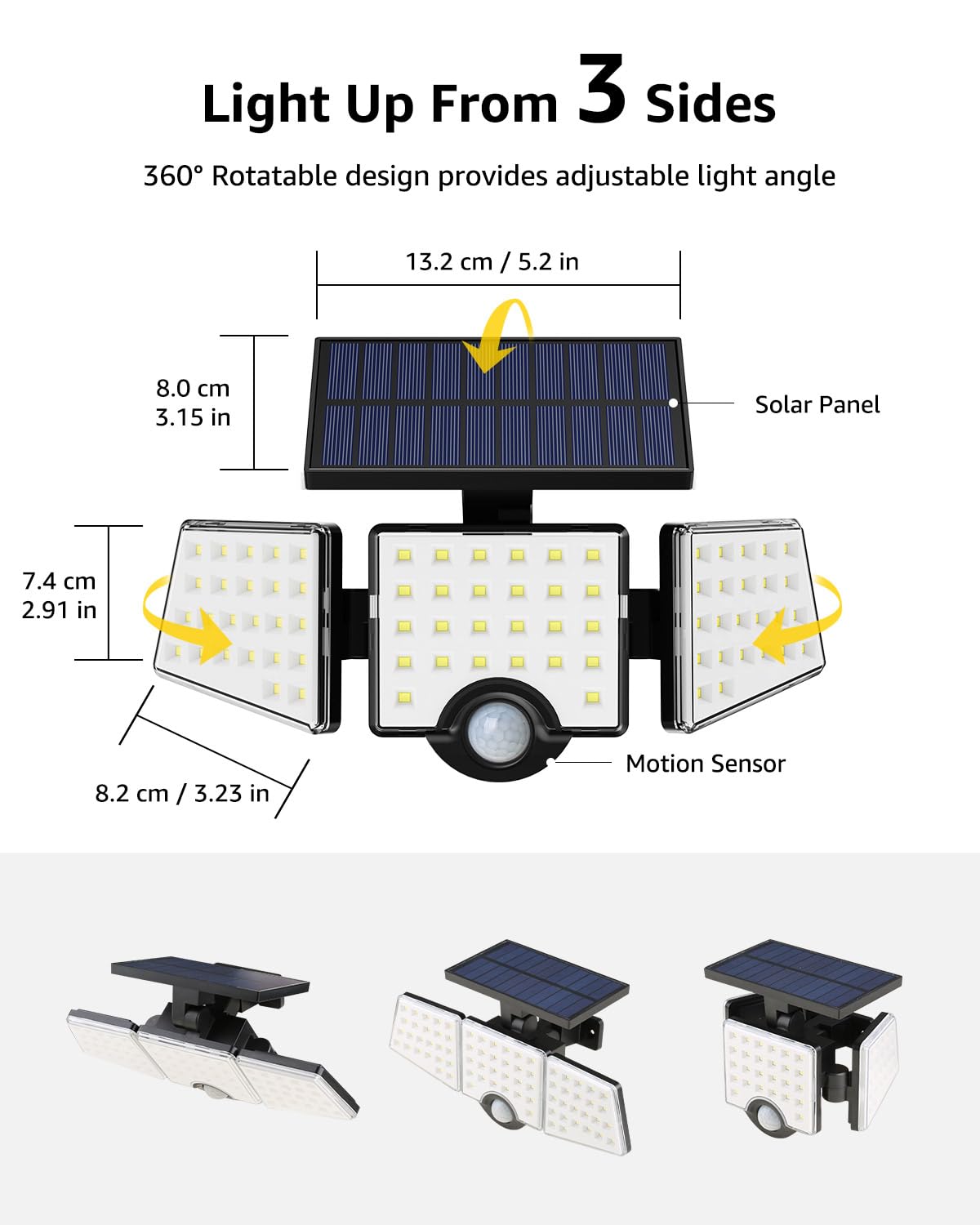 Lepro Solar Security Lights, 1000LM Solar Floodlights Motion Sensor with 360 Degree 3 Adjustable Heads, IP65 Waterproof, Wide Lighting Angle Solar Lights Outdoor for Yard Garage Pathway