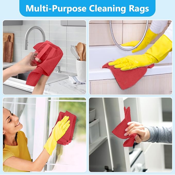 GLIMGLINT Red Microfiber Cleaning Cloth, 100 Pack Cleaning Rags, Ultra
