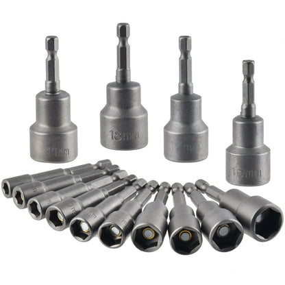 14 x TIMESETL Magnetic Hex Socket Impact Screwdriver 6-19 mm, Magnetic Socket Wrenches Hexagonal Socket Set 1/4 Hexagonal Socket Adapter Tool