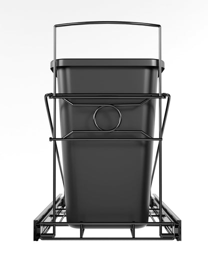 SOCONT Pull Out Trash Can Under Cabinet Adjustable Trash Can Holder for 7 to 11 Gallon Bin Bottom Mount Slide Out Trash Rack for Narrow Cabinets(Black, No Bin Included)