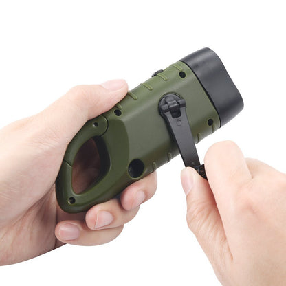Simpeak 2-Pack Hand Crank Solar Powered Flashlight, Emergency Rechargeable LED Survival Flashlight, Quick Snap Carbiner Dynamo Flash Light Torch for Outdoor Sports, Green