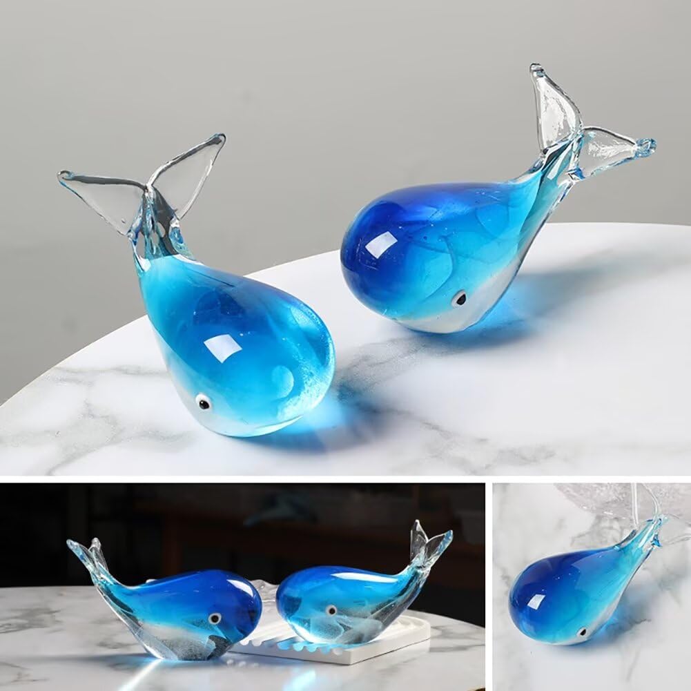 FZBHRO Crystal Whale Figurine Hand Blown Glass Whale Statue Collectibles Art Glass Sea Animal Paperweight Home Table Decor Gift Blue 5.1''