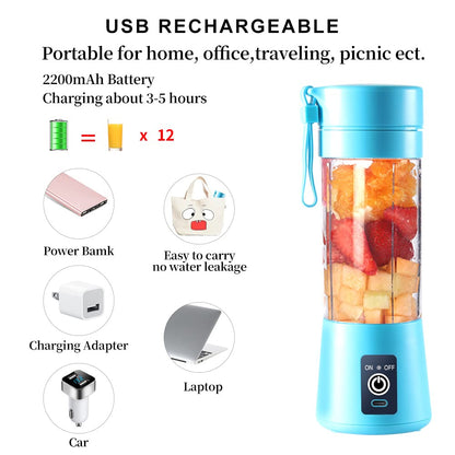 Portable Blender Cup,Electric USB Juicer Blender,Portable Juicer For Shakes and Smoothies, juice,380ml, Six Blades Great for Mixing,light purple