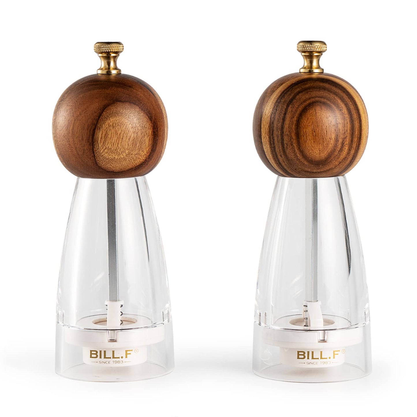 Wood Salt and Pepper Grinders Refillable Set of 2 - Refillable Acrylic Salt Shaker or Pepper Shaker Two 5 oz Salt - Pepper Mill or Salt Mill - Spice Grinder - Easy Clean Ceramic Grinders