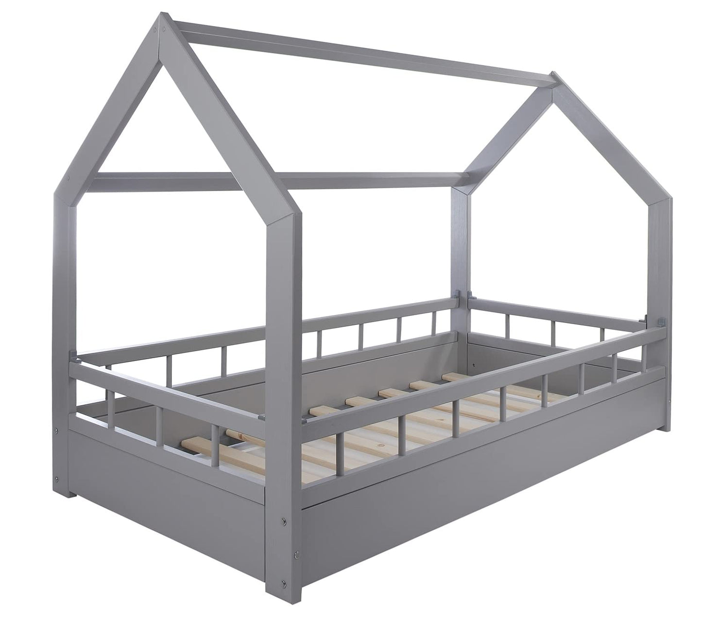 Velinda Wooden bed, Scandinavian style, modern, kids bed, home bed, 160x80+barriers (colour: grey)