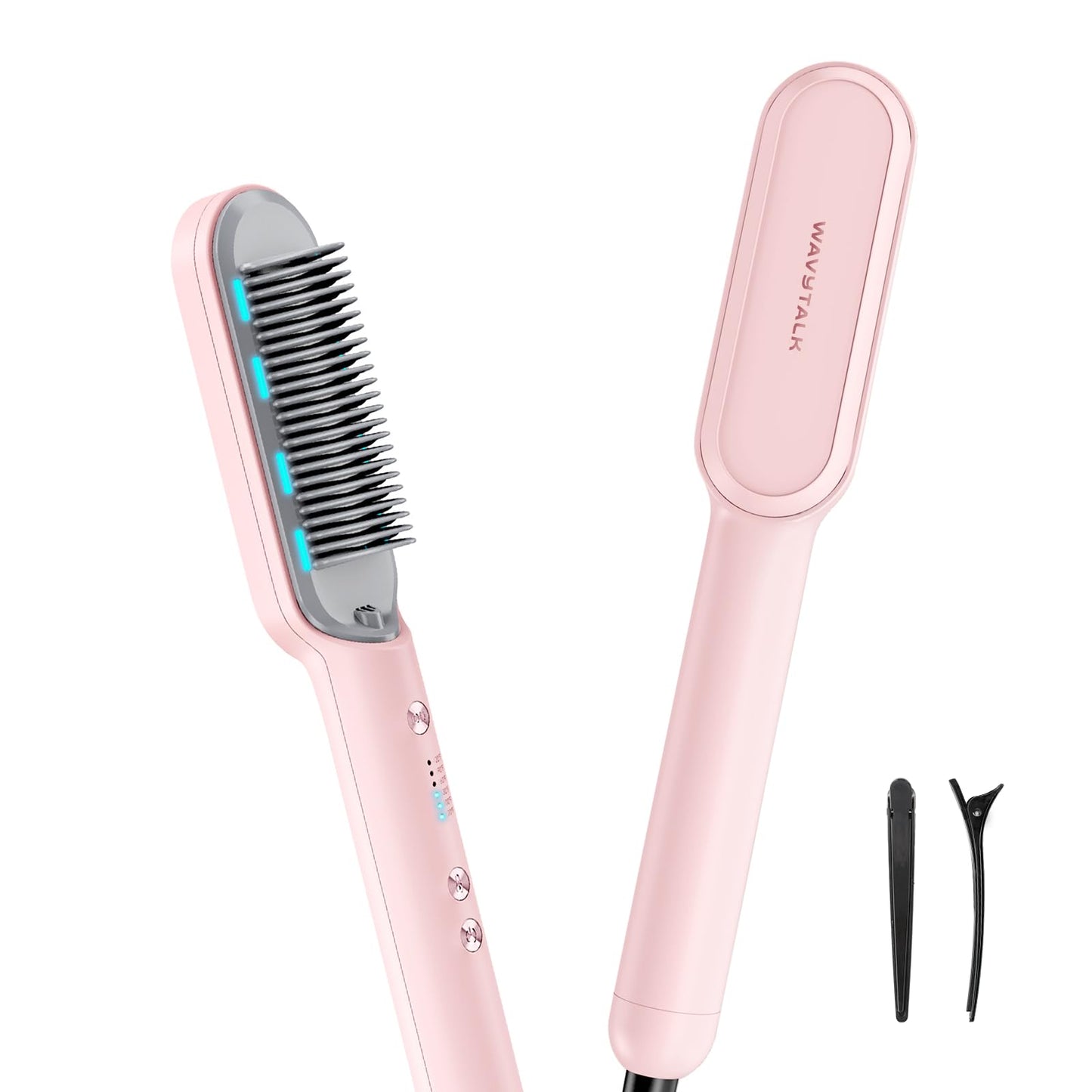Wavytalk Hair Straightener Brush, Sleek Sweep Ionic Straightening Brush with 6 Temperature Adjust, Anti-Scald Ceramic Straightening Comb Fast Heating for Home Salon, Dual Voltage, Purple.
