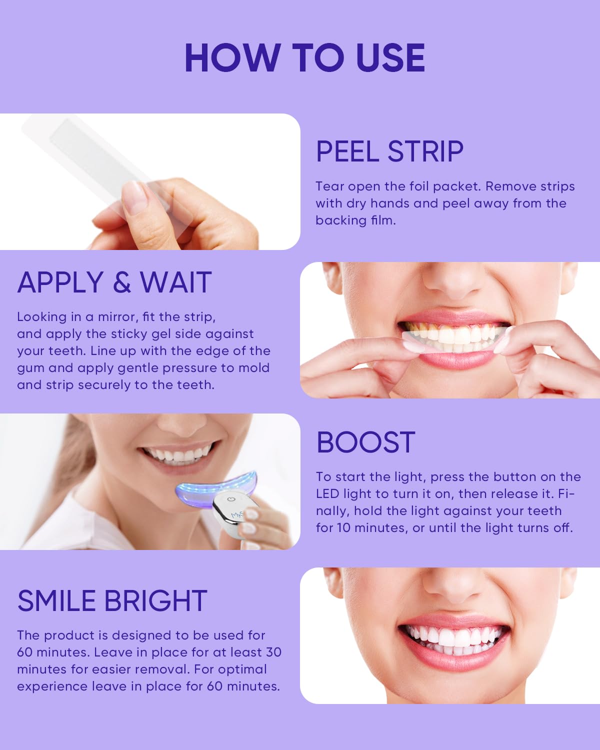 MySmile Non-Sensitive 10Pcs Teeth Whitening Strips Kit with Waterproof 28X LED Light 10-Min Fast Remove Coffee Wine Tobacco 20 Years of Stains Whitening Tooth Care Oral Safe for Enamel