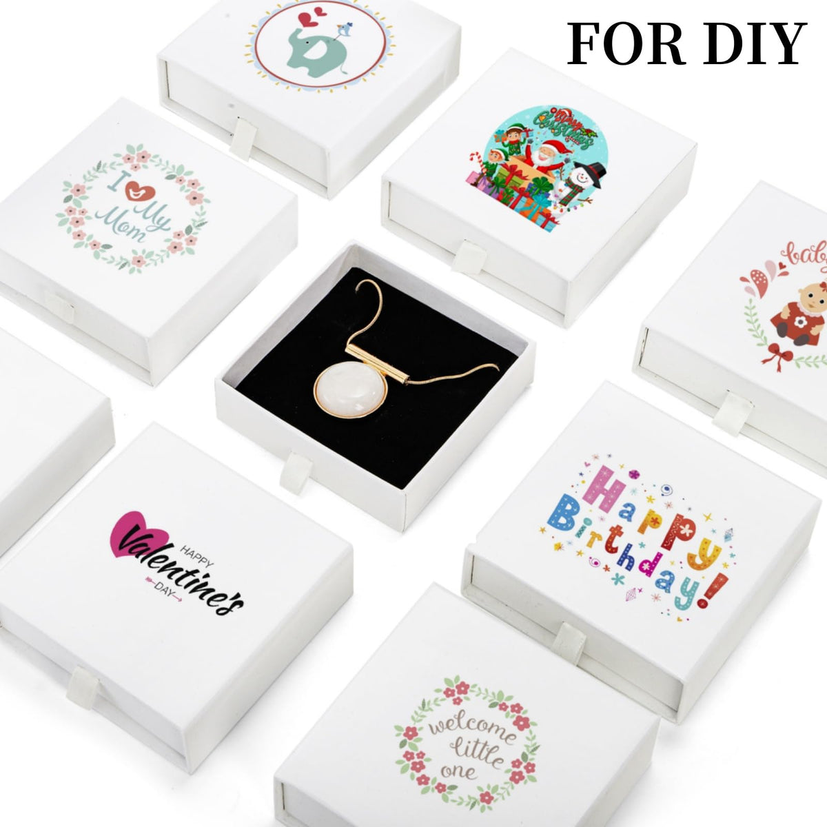 WRINGKIT 24 Pack White Cardboard Jewelry Gift Boxes Bulk, Square Jewelry Gift Boxes 3.5x3.5x1.2 Inch, Jewelries Packing Box with Lids Foam Cushion for Necklace Earring Bracelet Ring Display Storage
