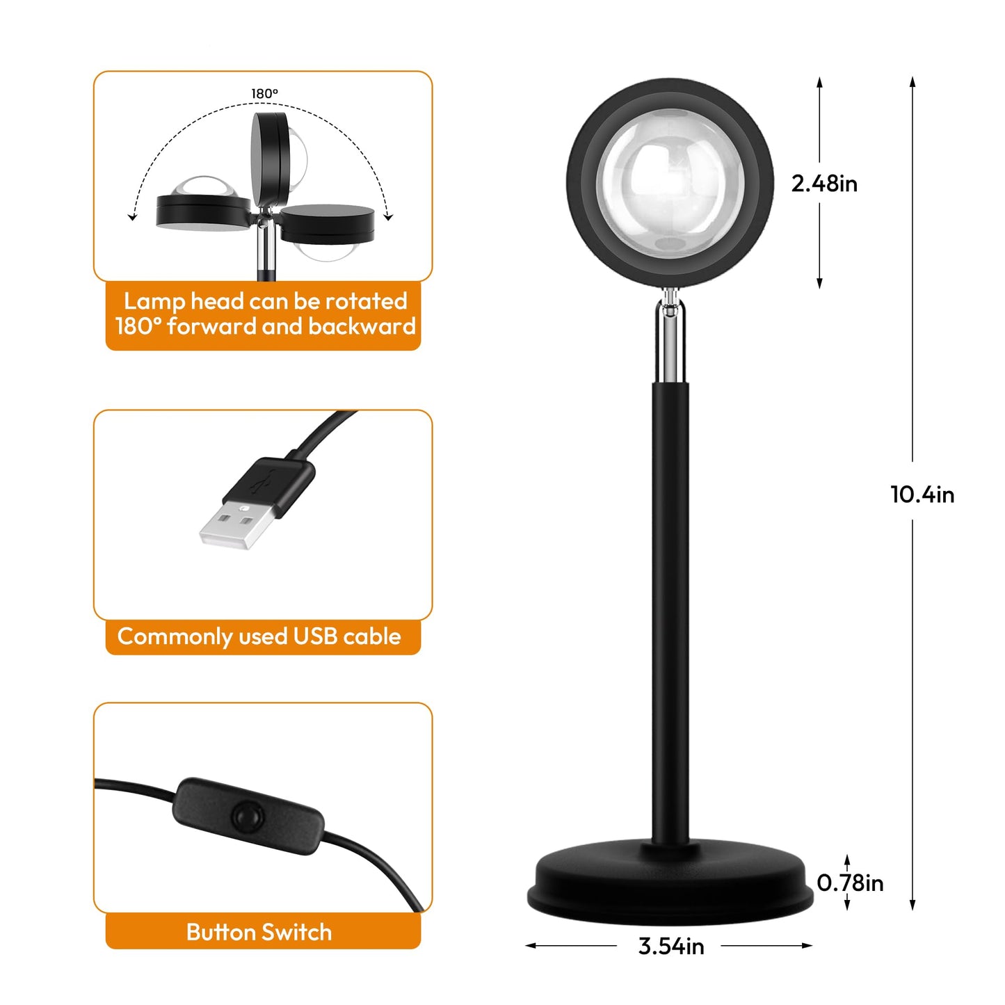 Tsrarey Sunset Lamp Projector,180 Degree Rotation Sun Projection Light Led Night Light Floor Lamp with USB Port,Sunset Lamps for Photography Party Bedroom Decor