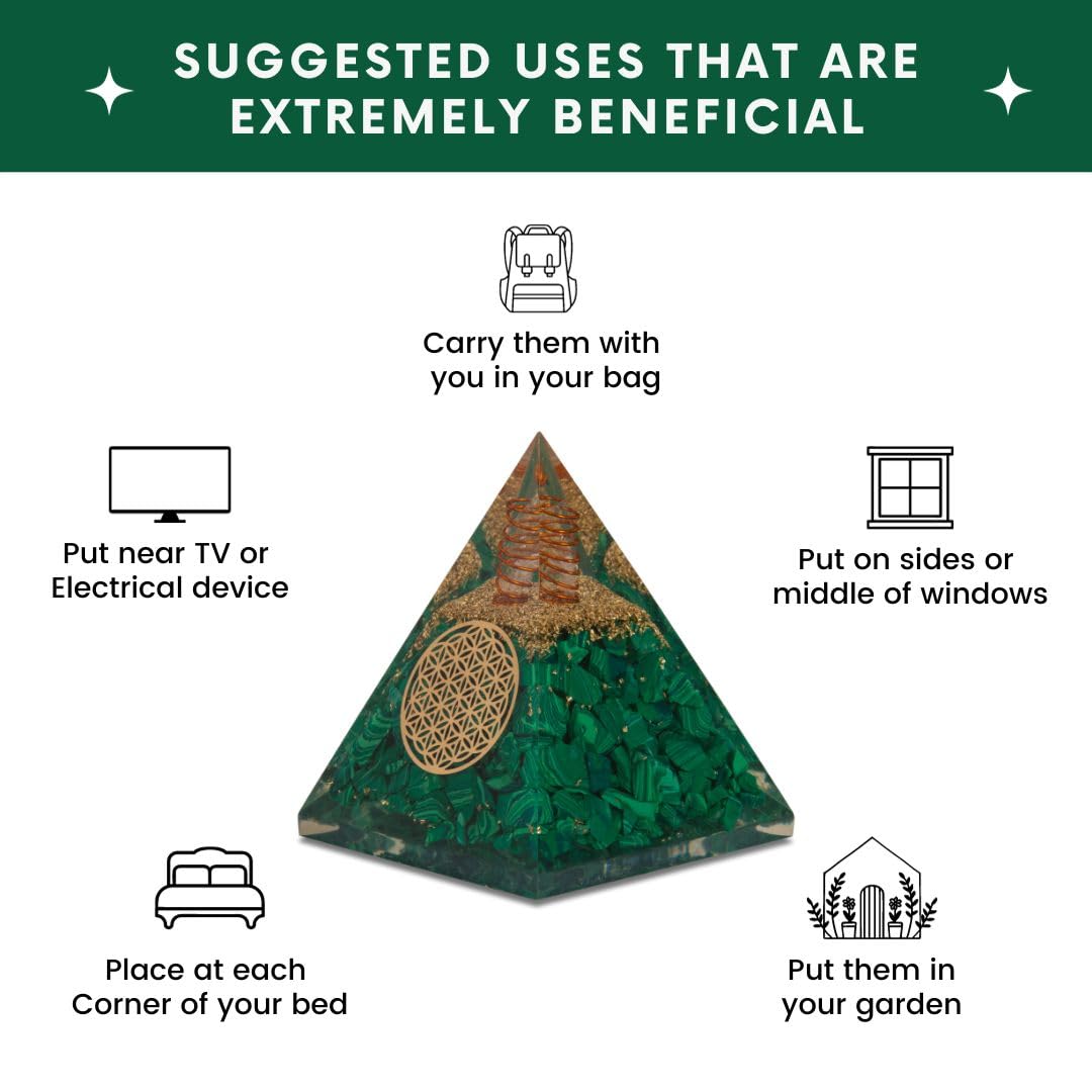 Agate Mart Malachite Orgonite Pyramids with Black Tourmaline Pendant - Healing Crystals for Success - Enhance Meditation with Orgonite Energy