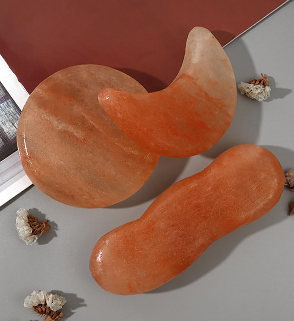 QYLHH Moon Shape Himalayan Salt Massage Stones Hot Massage Cold Massage Stones Set Warm Rocks Kit for Facial SPA
