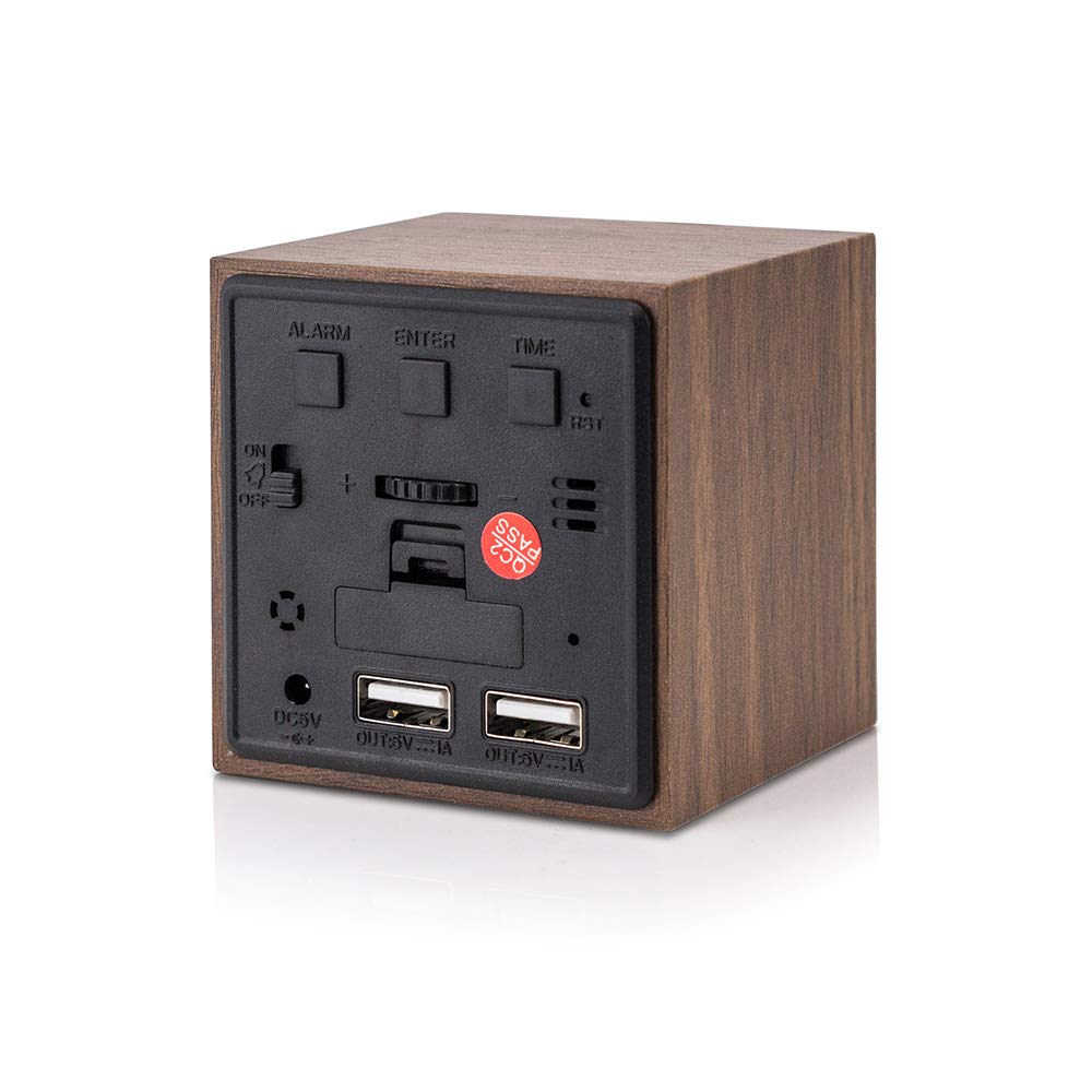 Digital Alarm Clock, Brighter Display Wooden Alarm Clocks, LED Clock For Bedroom, Small Digital clock with USB LED and Charger, Square Shape With Compatible Size Suitable For Bedrooms, Office-Brown