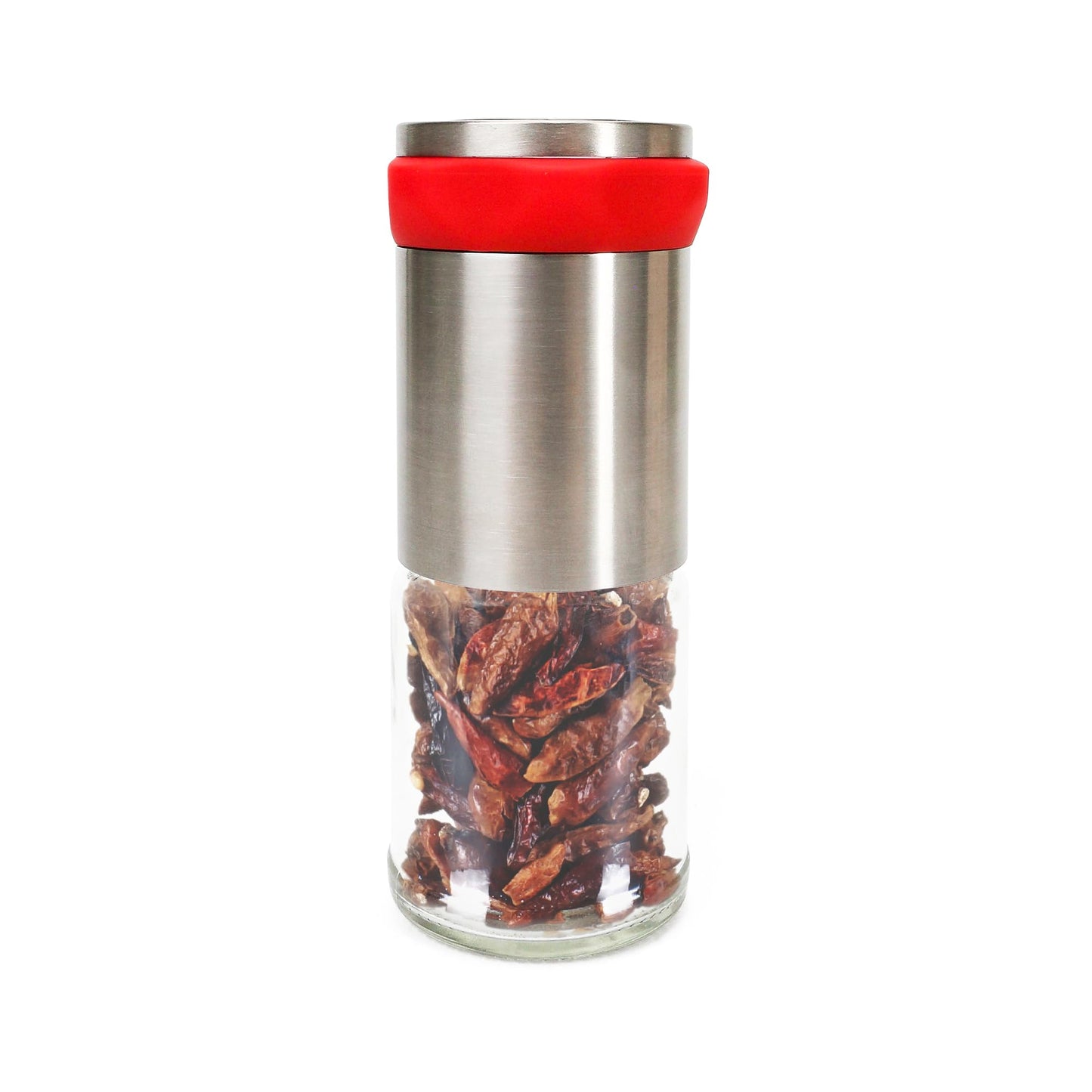 Chili Pepper Mill Grinder, Manual Spice Grinding Mills with Handle for Hot Cumin, Sea Salt or Pepper, Professional Chef Refillable Glass Body, Small 3Oz Capacity, Stainless Steel Blades