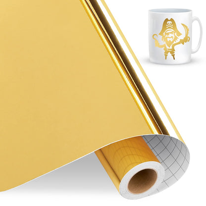 IModeur Metallic Permanent Vinyl Roll, 12" x 15Ft（30.5cm x 4.58m） Glossy Gold Permanent Vinyl for Cricut, Self Adhesive Vinyl for DIY Gifts, Birthday Party, Christmas Decoration
