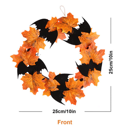 Orgrimmar 10” Halloween Maple Wreath Garland Artificial Maple Leaf Bats Vines Door Hanging for Halloween Party Thanksgiving Harvest’s Day Decoration